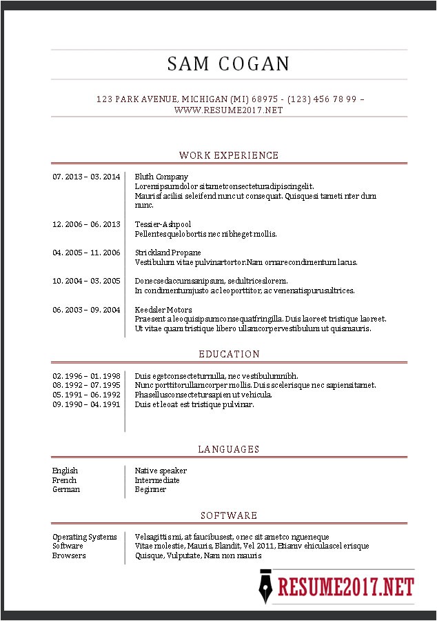 2017 Resume Samples Resume format 2017 16 Free to Download Word Templates