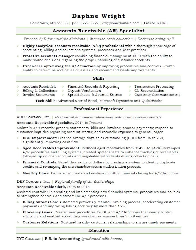 ar resume sample
