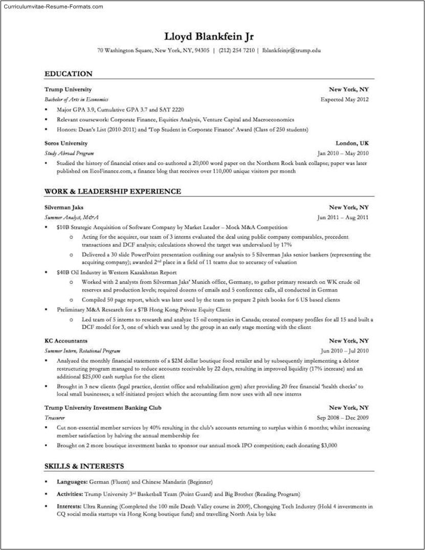 achievement resume format