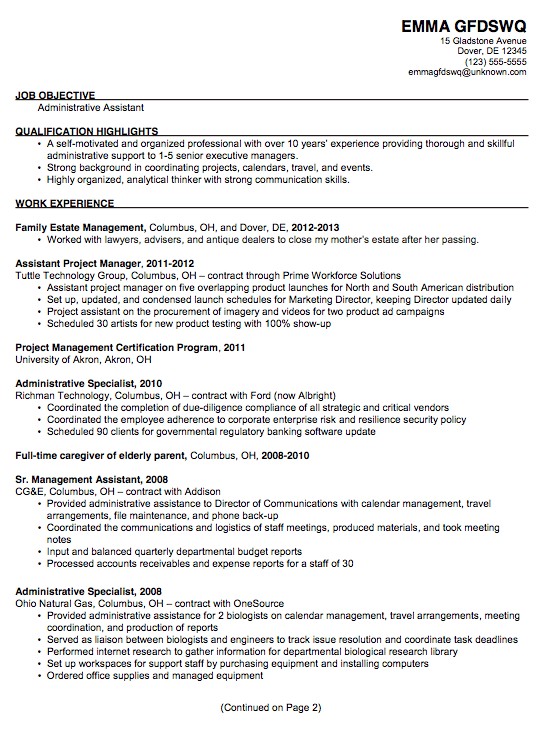 Administrative assistant Resume Sample 2014 Chronological Resume Sample Admin assistant