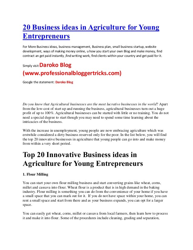 20 business ideas in agriculture for young entrepreneursbusiness ideas kenya 2014nigeria 2014ghana 2014
