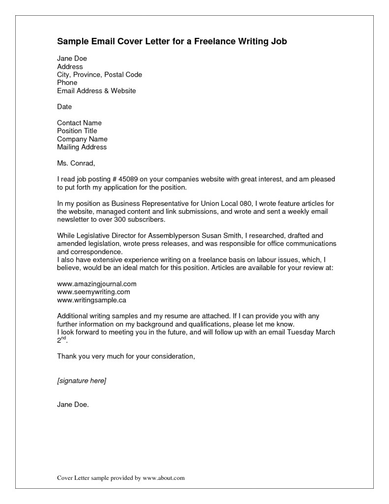 email cover letter examples