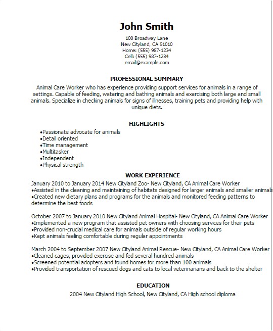 Animal Caretaker Resume Sample Professional Animal Care Worker Templates to Showcase Your