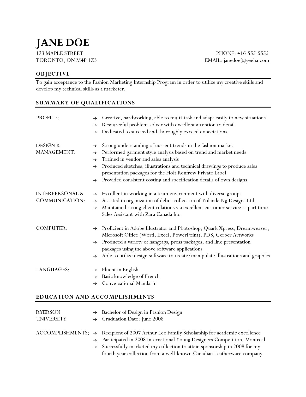 objective for fashion resume