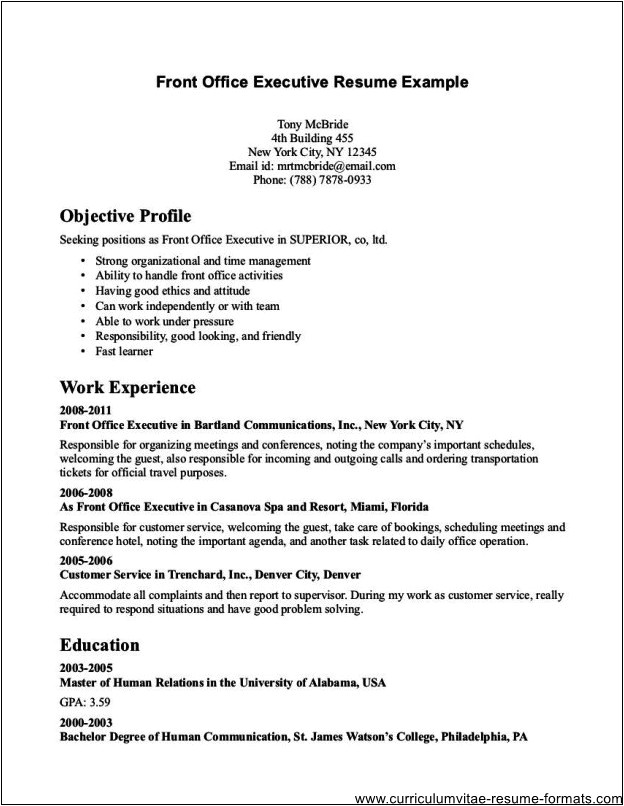 assistant front office manager resume