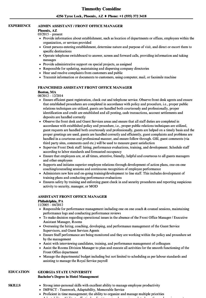Assistant Front Office Manager Resume Sample 1 Assistant Front Office Manager Resume Sample assistant Front Office Manager Resume Samples Velvet Jobs