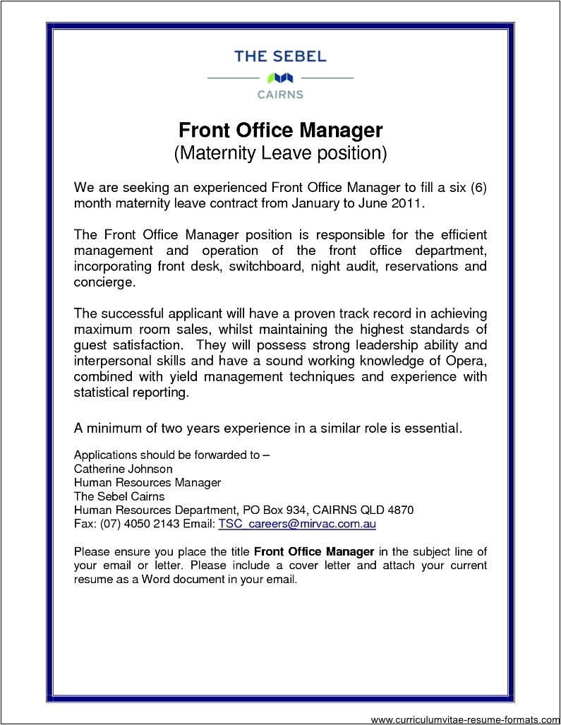 front office manager resume