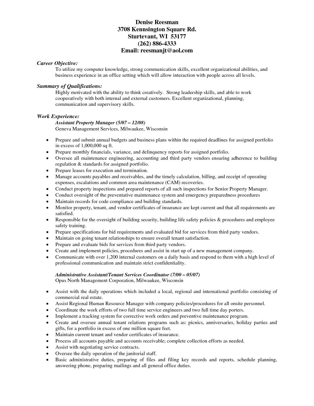 assistant property manager resume template