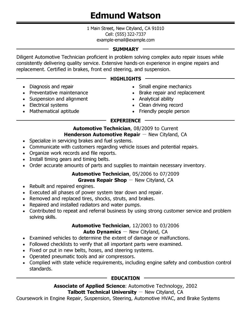 Automotive Resume Templates 11 Amazing Automotive Resume Examples Livecareer