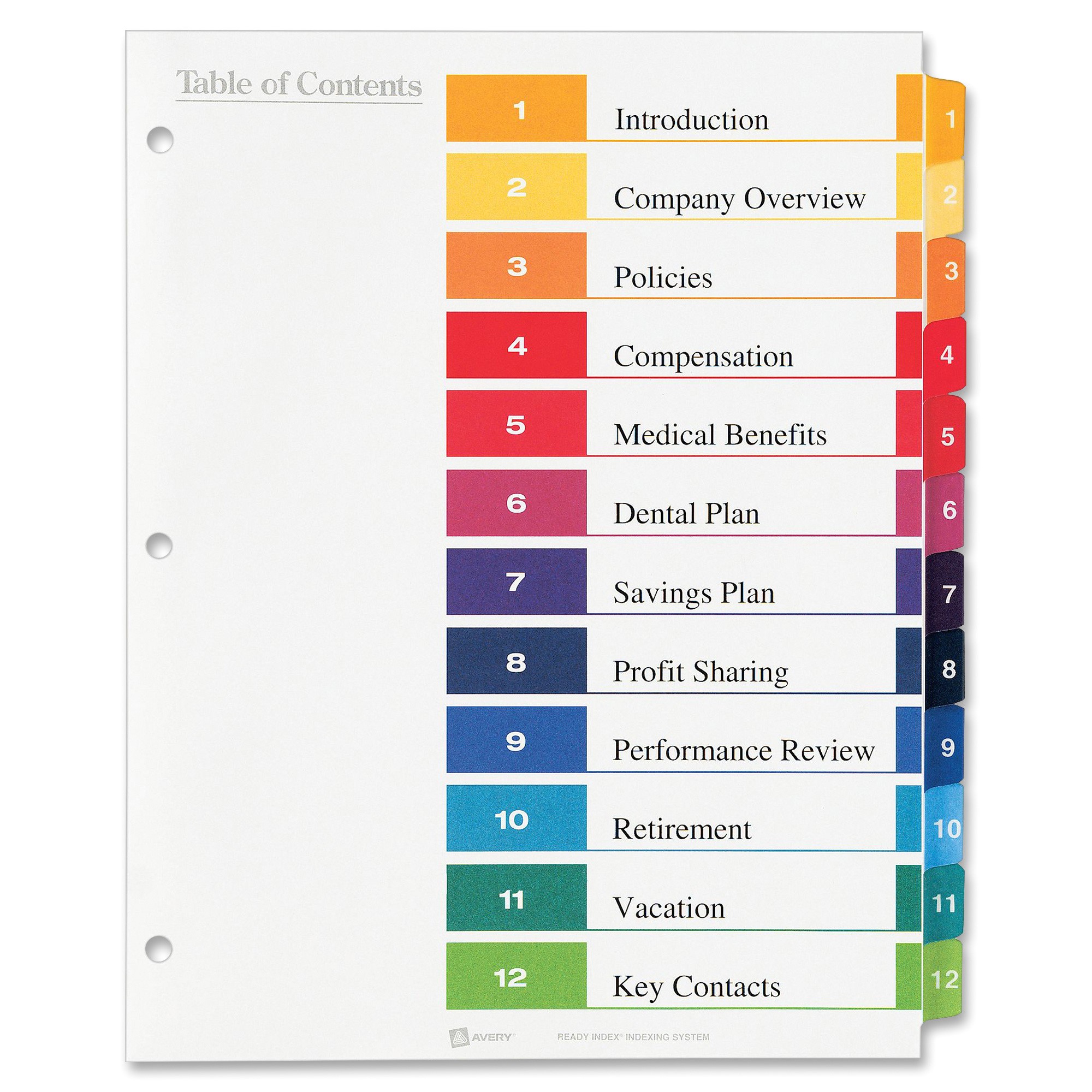 avery ready index table of contents reference dividers ave11196