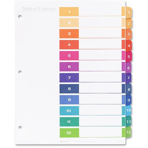 Avery 12 Tab Table Of Contents Template Avery Ready Index Customizable Table Of Contents Classic