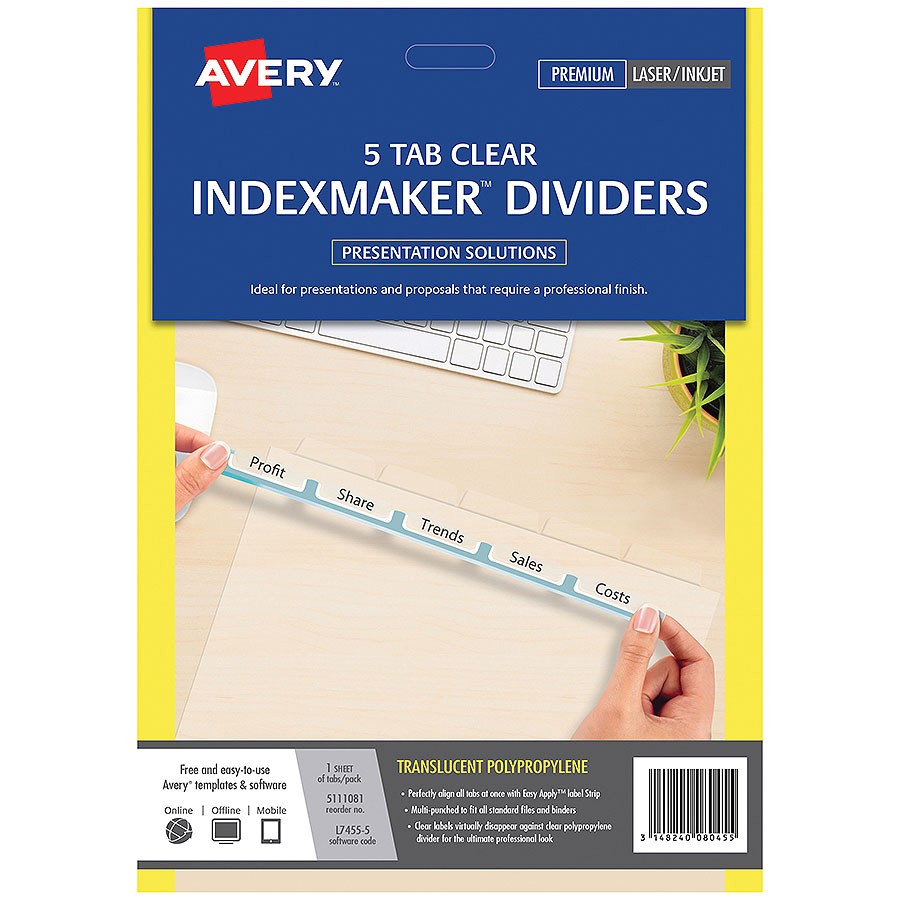 avery indexmaker dividers a4 5 tab indx3047