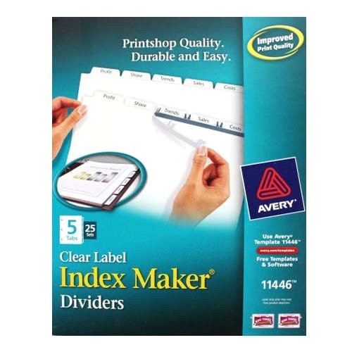 avery 5 tab 11 x 8 5 clear label punched dividers 25 sets 11446