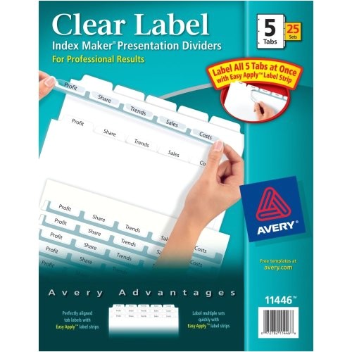 avery index maker clear label dividers with white tabs 5 5 x 8 5 inches 5 tabs 1 set 11426 24739