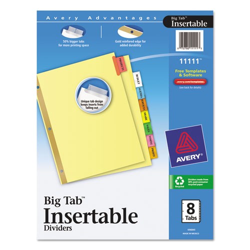 insertable big tab dividers 8 tab letter ave11111