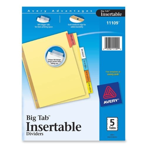 avery big tab insertable dividers 5 tab set 11109 85207