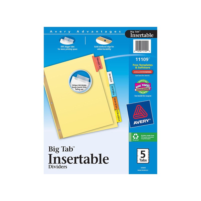 Avery 5 Tab Template 11109 Avery Worksaver Big Tab Insertable Dividers