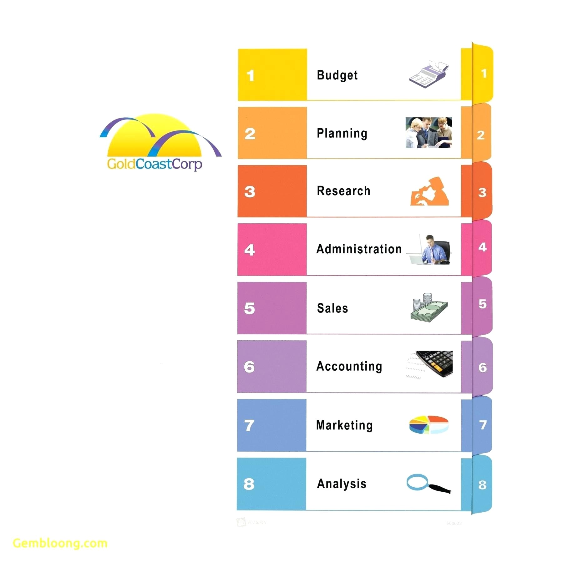 Avery 5 Tab Template 11416 Avery 8 Tab Label Template Word Made by Creative Label