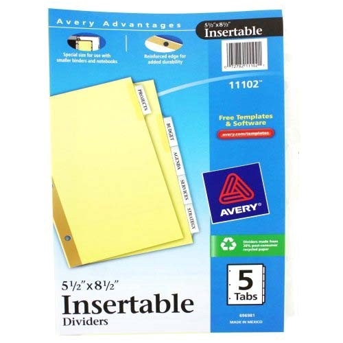 avery 5 tab clear worksaver insertable tab dividers 11102