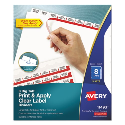 avery print and apply clear label dividers w white tabs 8 tab letter 5 sets