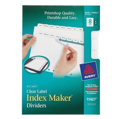 avery 8 tab index maker clear label dividers with white tabs 1 set
