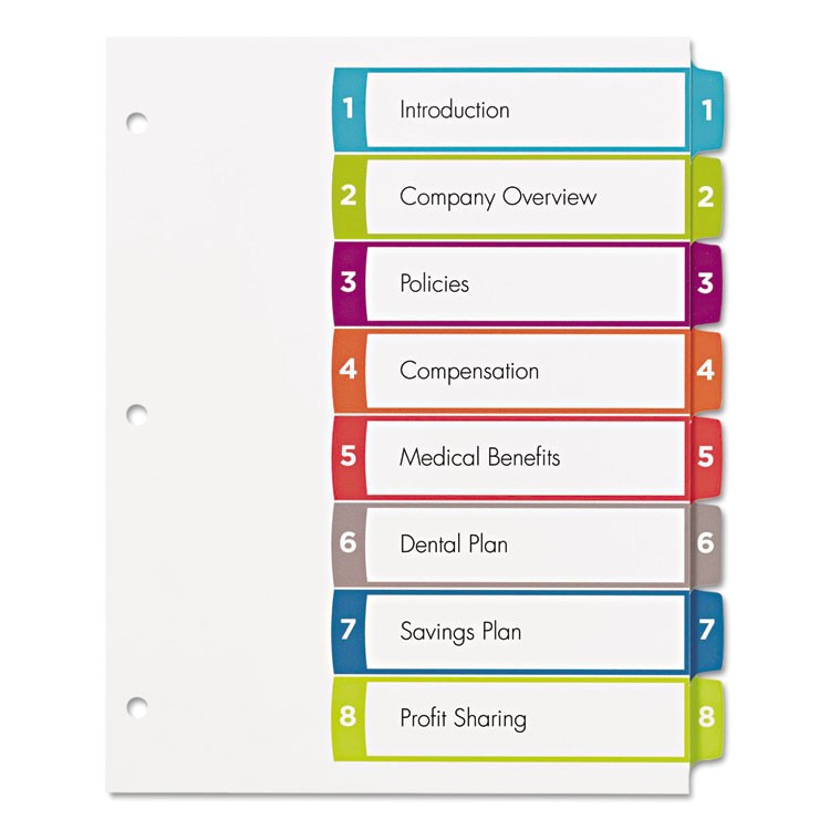 Avery 8 Tab Index Template 1 Avery 8 Tab Index Template Ready Index Table Of Contents Dividers by Avery Ave11841