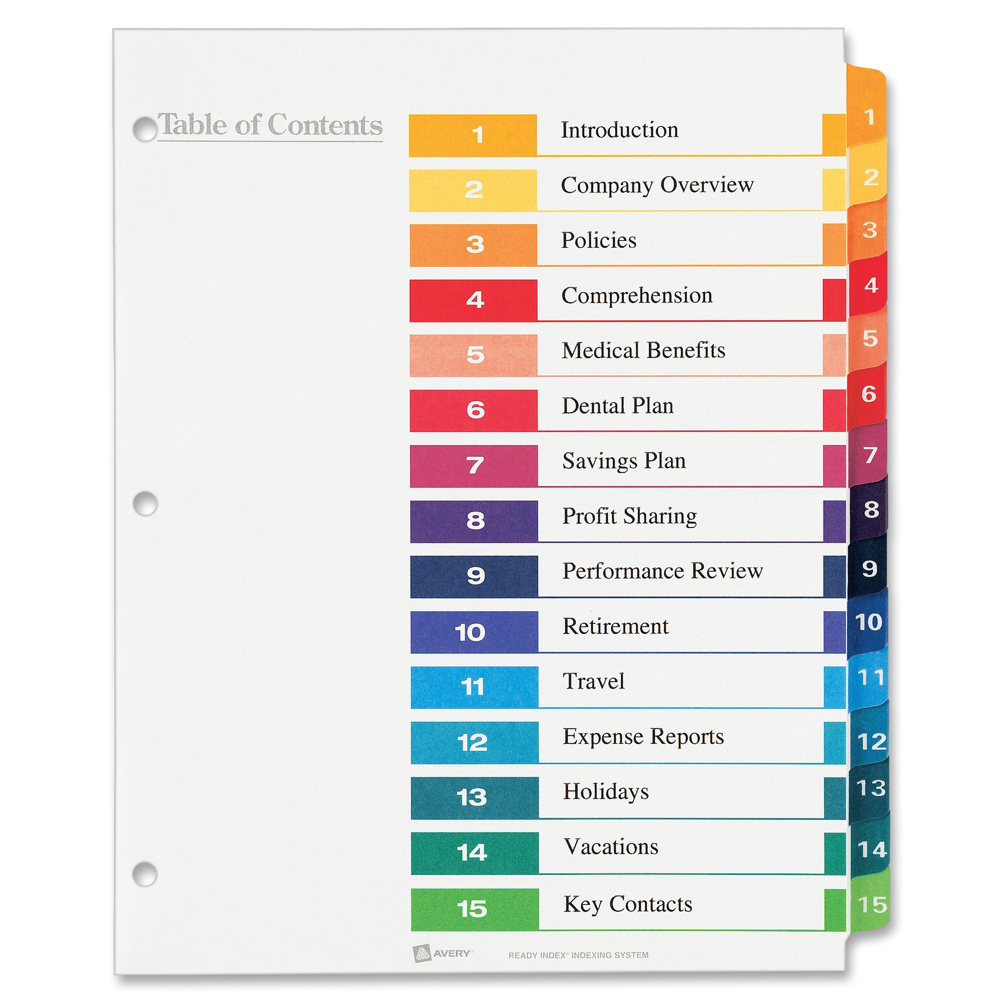 avery ready index table of contents reference dividers ave11197