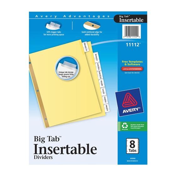 Avery 8 Tab Template 11112 Avery 11112 Big Tab Insertable Dividers 8 1 2 X 11 Quot 8