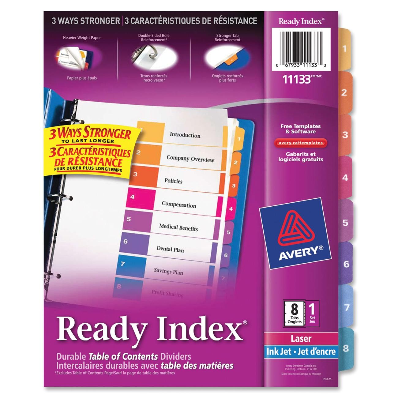 ave11133 avery 11133 ready index table of contents reference divider