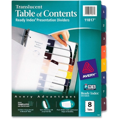 ave11817 office supply avery 8 tab table of contents template