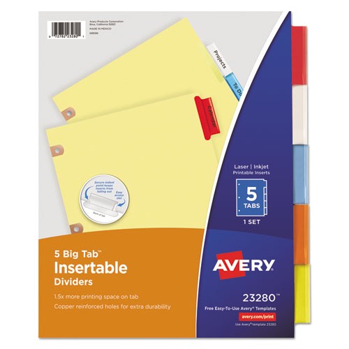 avery insertable big tab dividers 5 tab letter