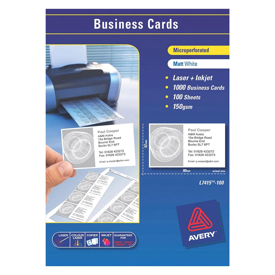 avery laser business cards l7415 90x52mm labl5875
