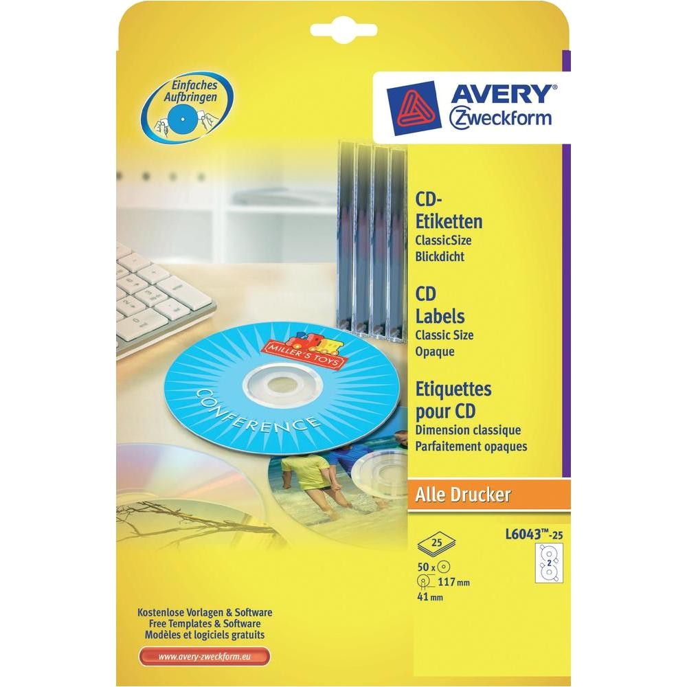 Avery Cd Label Template L6043 Avery Zweckform Cd Etiketten L6043 25 Classic Size 50