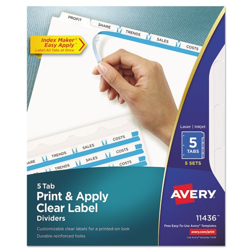 print and apply clear label dividers wwhite tabs 5 tab letter 5 sets ave11436