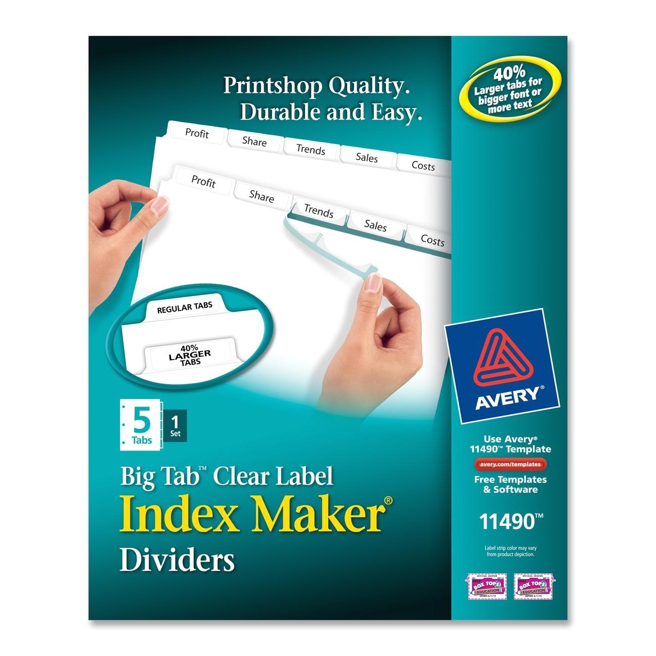 avery ave11490 big tab index maker clear label divider