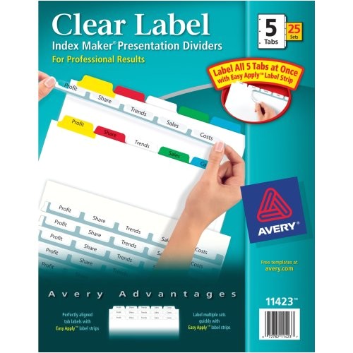 avery index maker clear label dividers easy apply label strip 5 tab multi color 25 sets 11423 24180