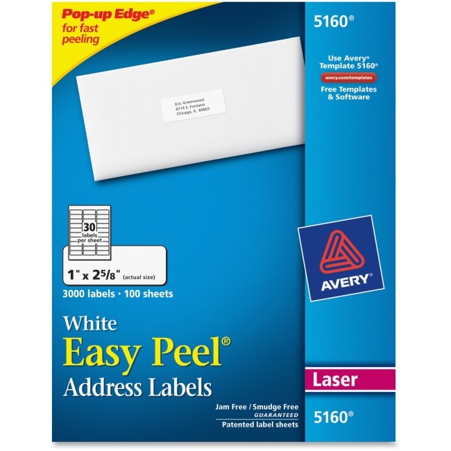 Avery Easy Peel Labels Template 5160 Avery 5160 Easy Peel Address Label 1 Quot Width X 2 62 Quot Length