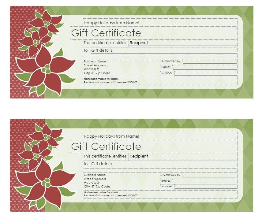 Avery Gift Certificate Template Christmas Gift Certificate Template Christmas Gift