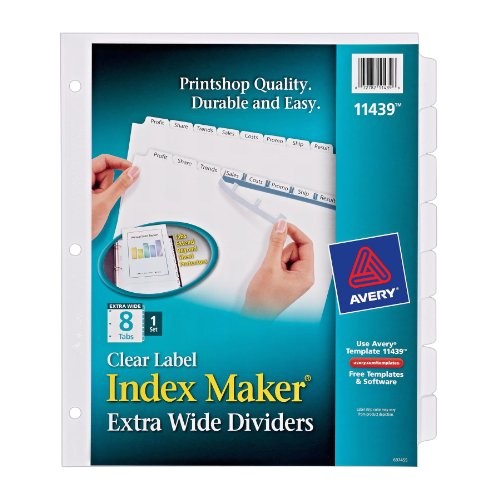 avery index maker extra wide clear label dividers white 8 tab set 11439
