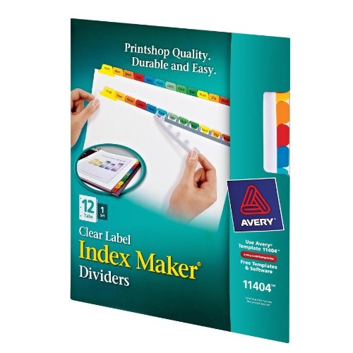 avery index maker clear label dividers 12tab set 11404 ap b001r06934