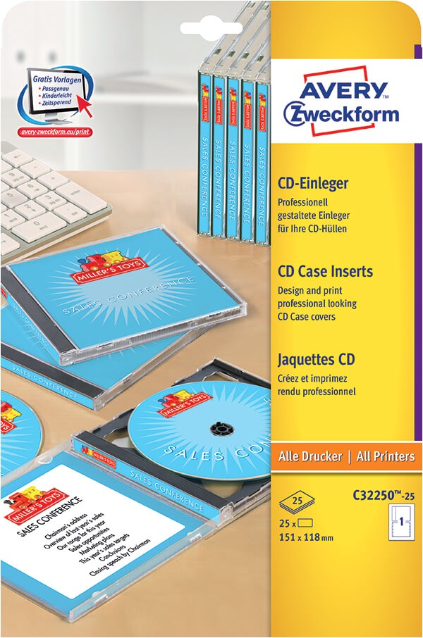 avery zweckform cd jewel case inserts c32250 25