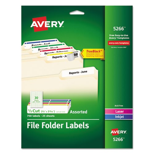 permanent adhesive laserinkjet file folder labels assorted 750pack ave5266