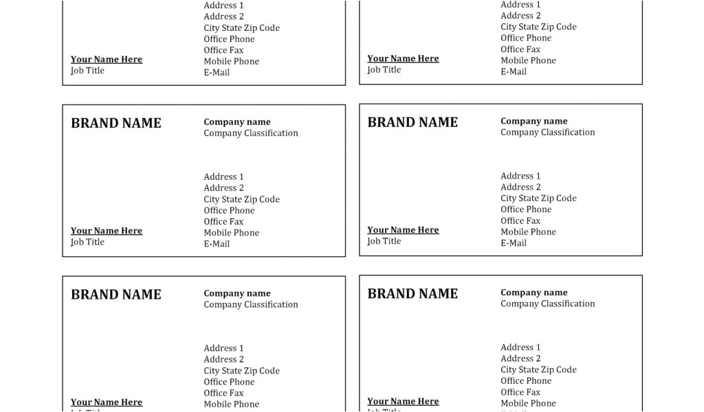business card sheet template
