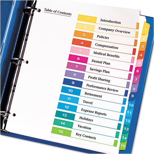 ready index customizable table of contents multicolor dividers 15 tab letter ave11143