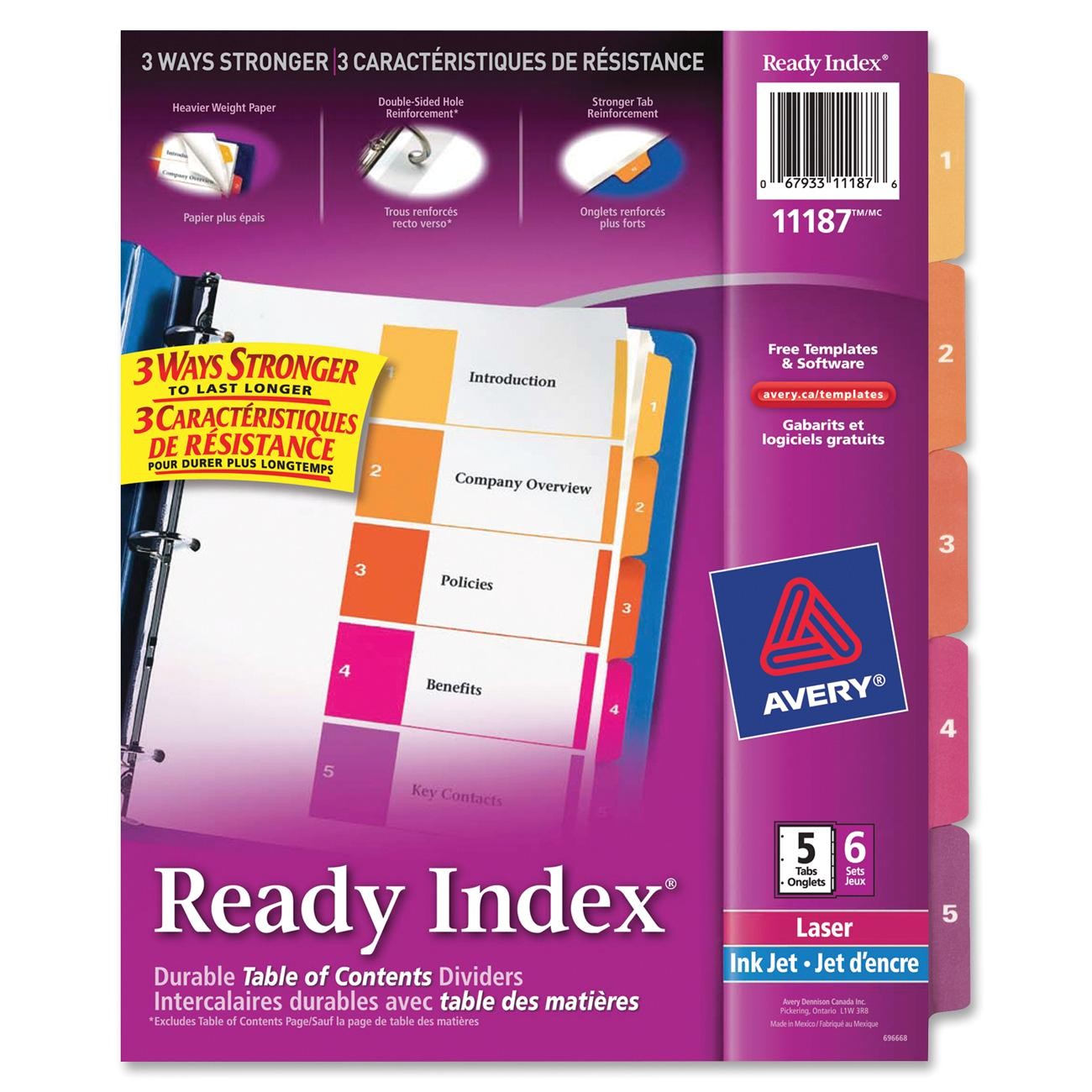 ave11187 avery 11187 ready index table of contents reference divider