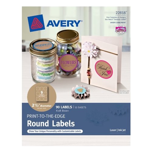avery permanent print to the edge round labels laserinkjet 2 5 inch brown kraft pack of 225 22808 10397
