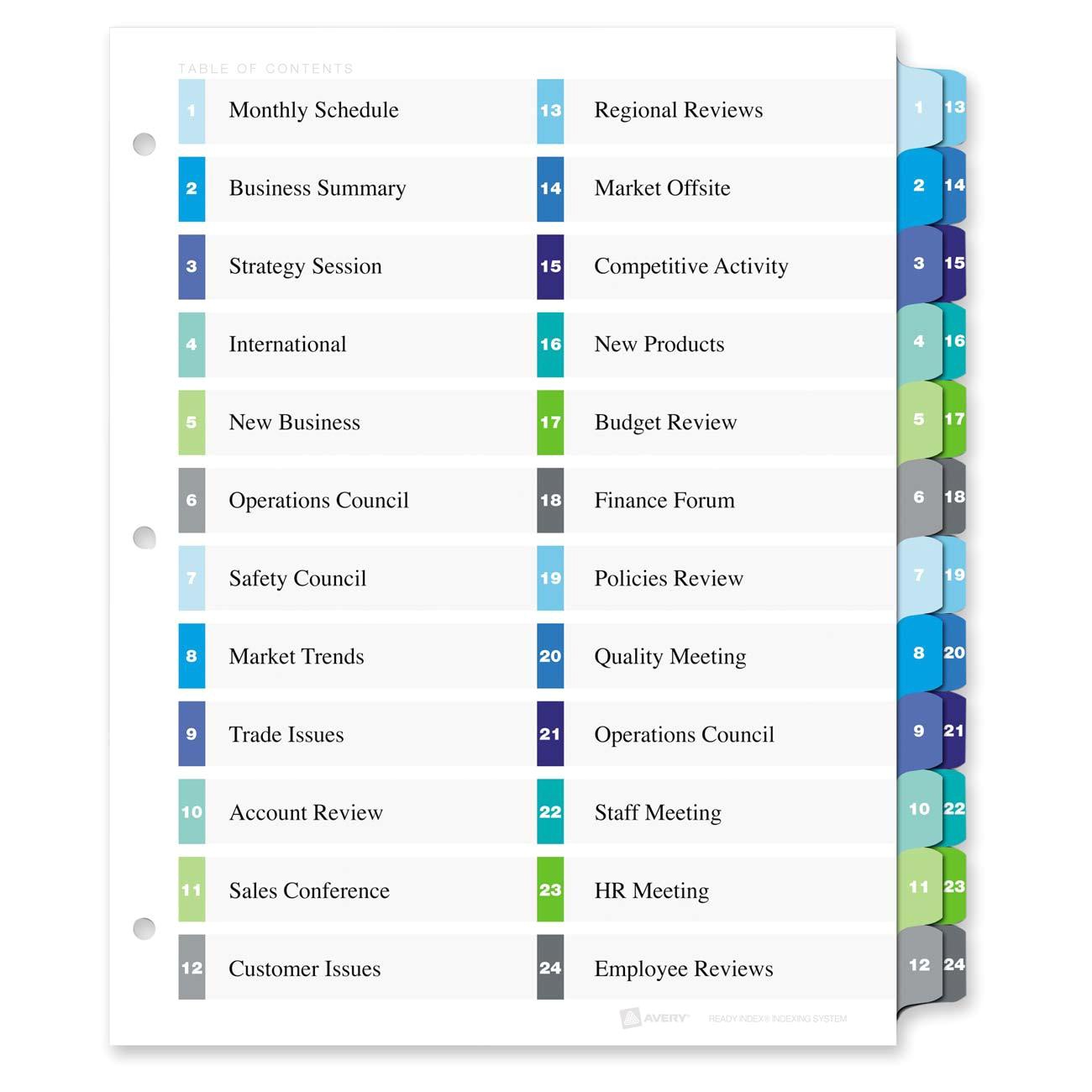 Avery Table Of Contents Template 24 Tab Avery 11321 Two Column Table Contents Dividers W Tabs 24