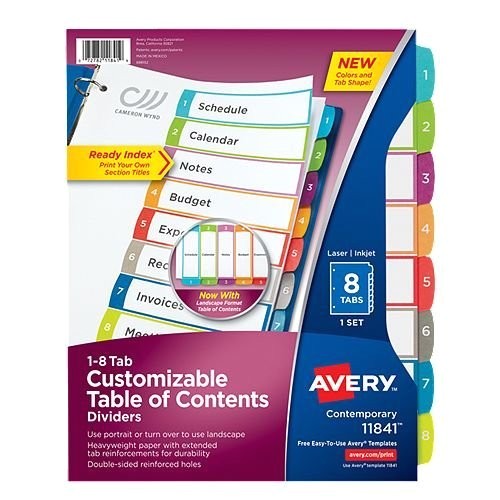 avery ready index customizable table of contents multicolor 1 8 tab preprinted dividers 1 set