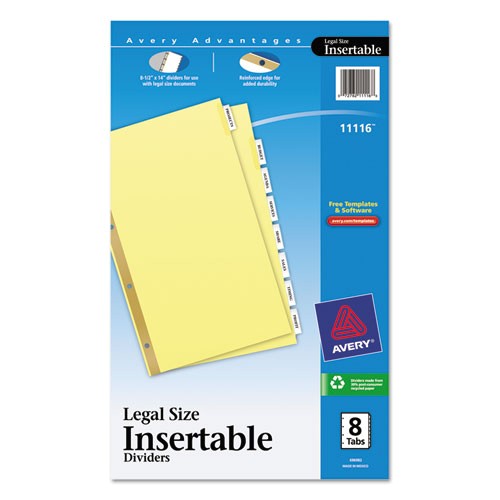 insertable standard tab dividers 8 tab legal ave11116