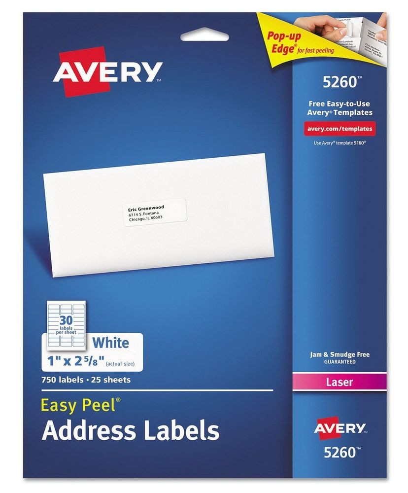 Avery White Address Labels 5160 Template New 750 Avery Laser Address Labels 5160 5260 Easy Peel